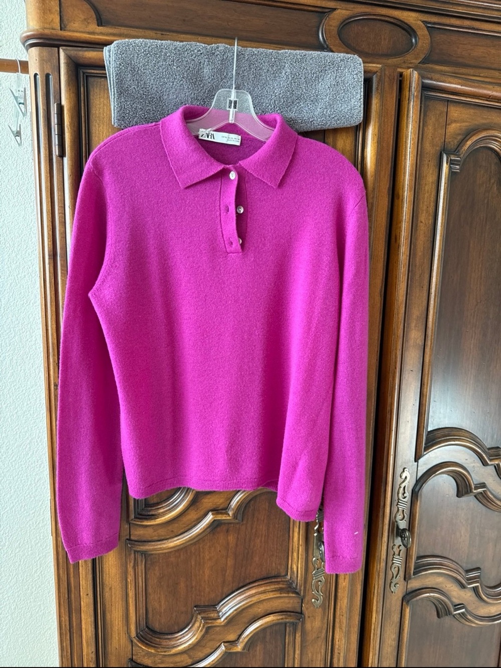 Zara 100% Wool Pink Polo Sweater Size XL Long Sleeve. Slim Fit